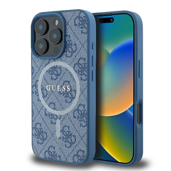Levně Guess 4G Ring Classic Logo MagSafe iPhone 16 Pro modrá