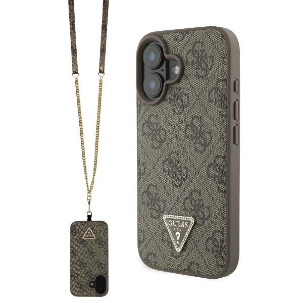 Levně Guess Leather Metal Logo Strass Crossbody GUHCP16SP4TDSCPW iPhone 16 hnědá