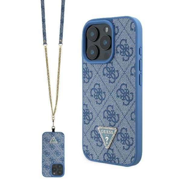 Levně Guess Leather Metal Logo Strass Crossbody GUHCP16SP4TDSCPB iPhone 16 modrá