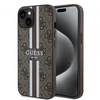 Guess Hardcase 4G Printed Stripes MagSafe iPhone 15 Hnědá