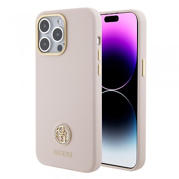 Guess Silicone Logo Strass 4G pouzdro iPhone 15 Pro Max světle růžová