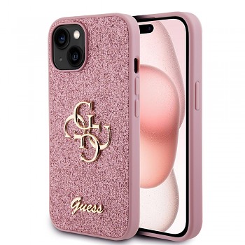 Guess Glitter Script Big 4G GUHCP15SHG4SGP iPhone 15 Růžová