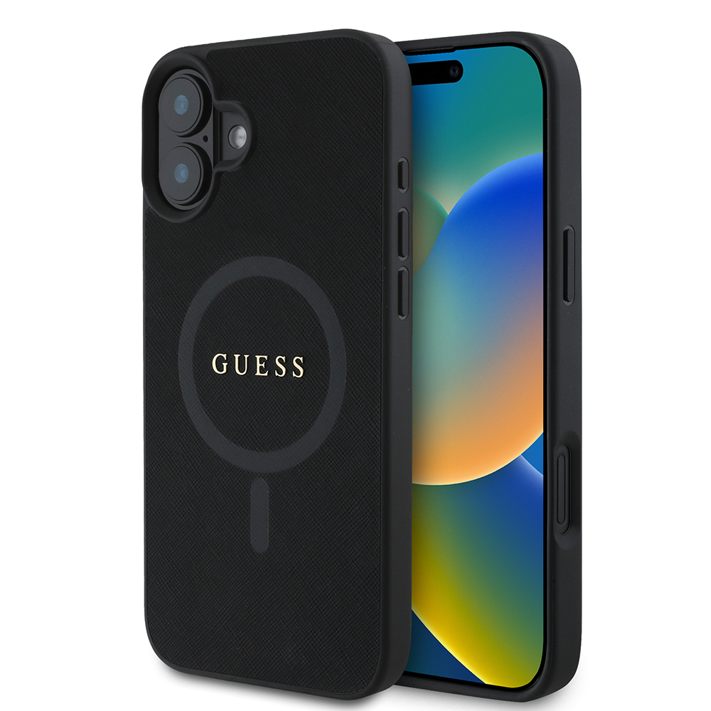 Levně Guess Saffiano Classic Logo MagSafe pouzdro iPhone 16 Plus černé