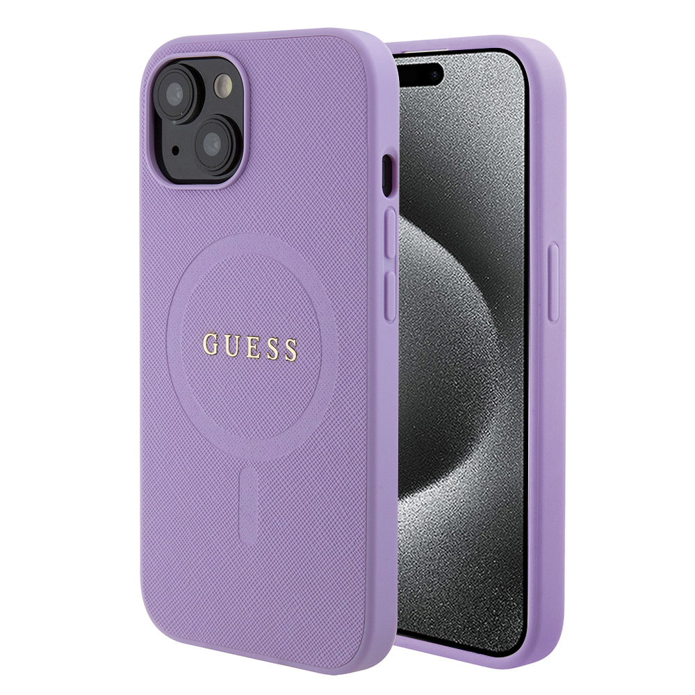 Levně Guess Saffiano MagSafe GUHMP15SPSAHMCU iPhone 15 fialová