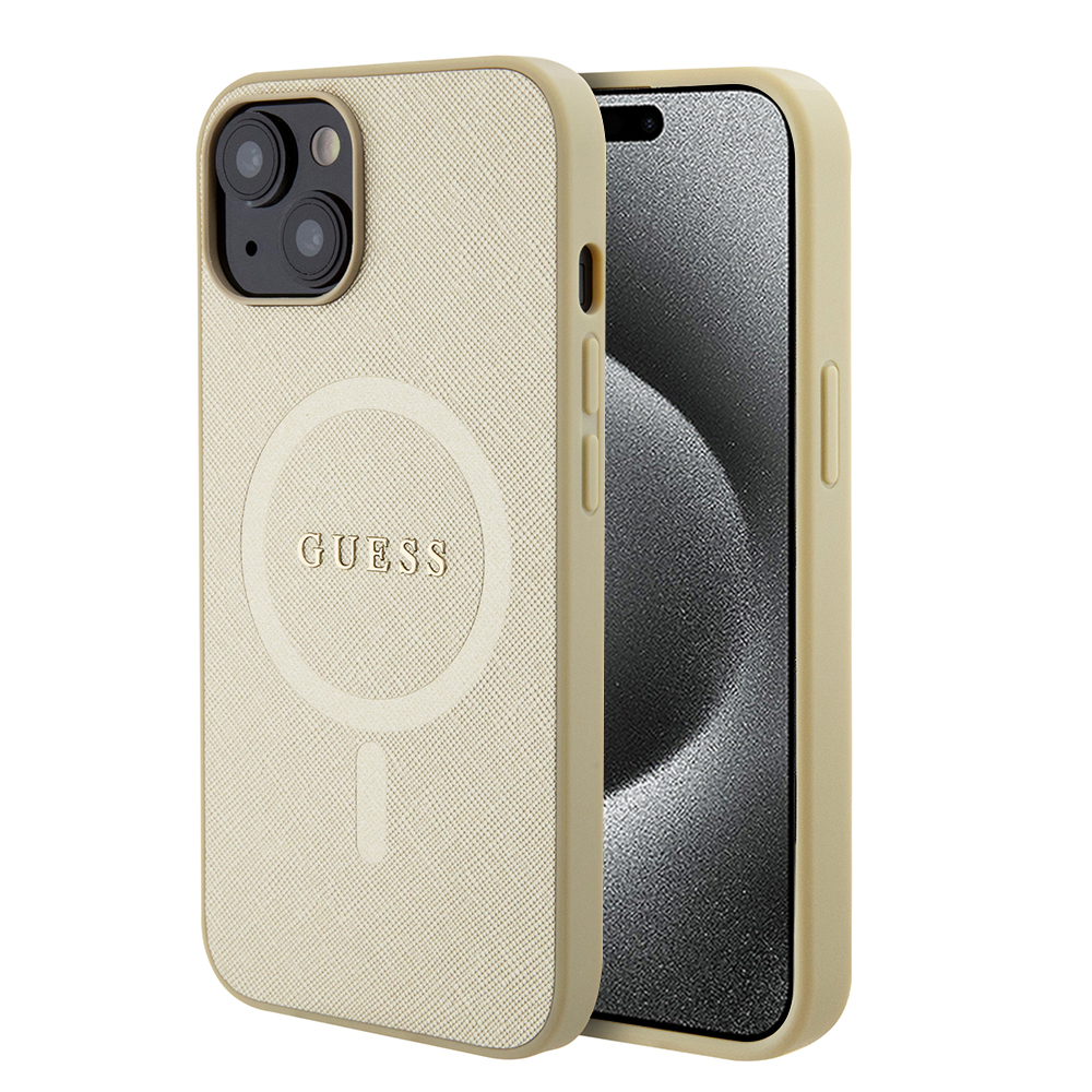 Levně Guess Saffiano MagSafe GUHMP15MPSAHMCB iPhone 15 Plus zlatá
