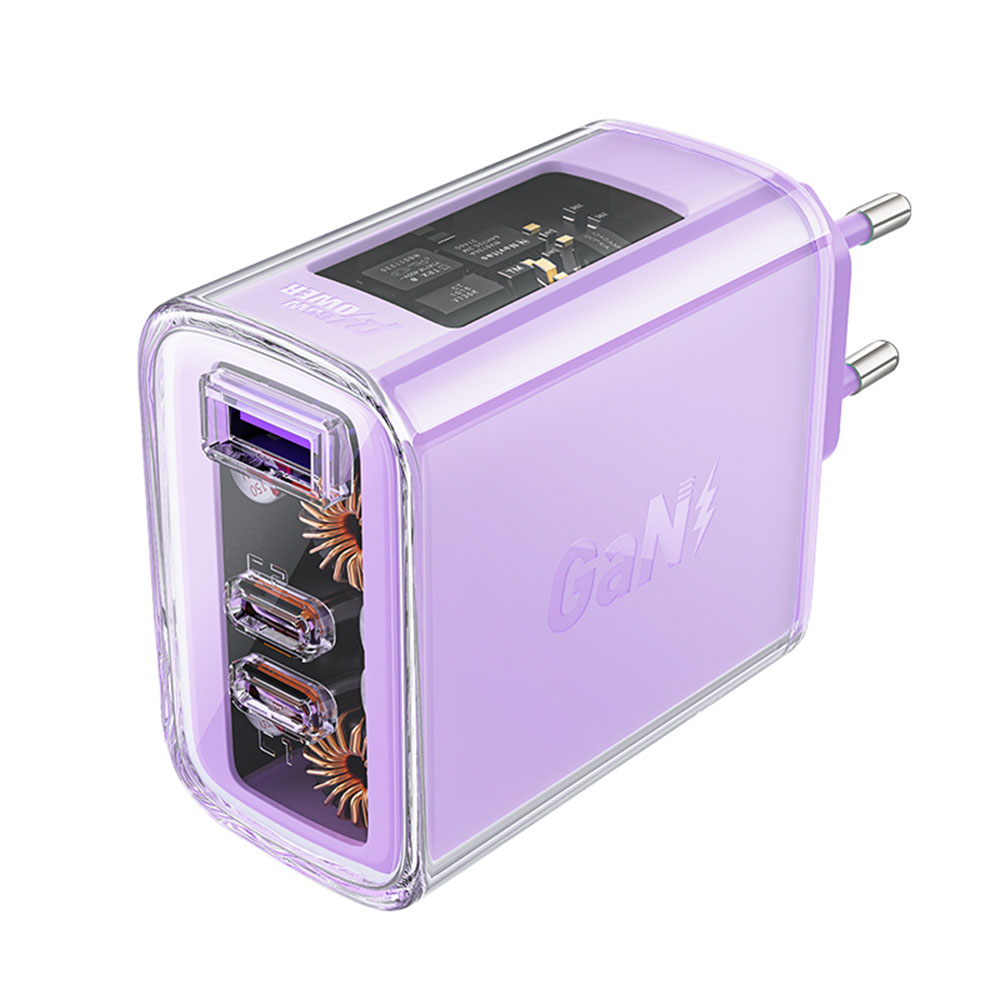 Levně Acefast nabíječka do zdi Exploration Series A45 2x USB-C USB GaN PD65W rychlé nabíjení fialová