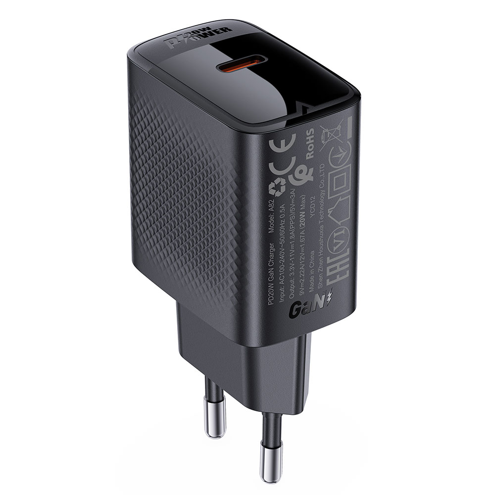 Levně Acefast Wall Charger A82 Type-C GaN Technologie PD20W Podpora Rychlého Nabíjení Černá
