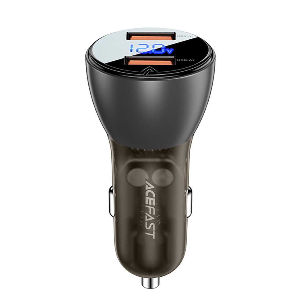 Levně Acefast Car Charger B7 2x USB 45W Rychlé Nabíjení LED Displej Průhledná Černá
