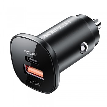 Acefast Car Charger B1 Type-C USB Dvojitý Port 38W PD Rychlé Nabíjení s LED Světlem Černá