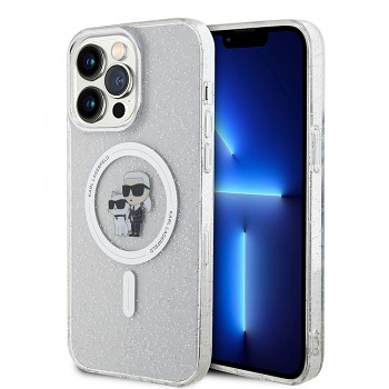 Karl Lagerfeld Glitter MagSafe iPhone 15 Pro Max Transparentní Karl&Choupette