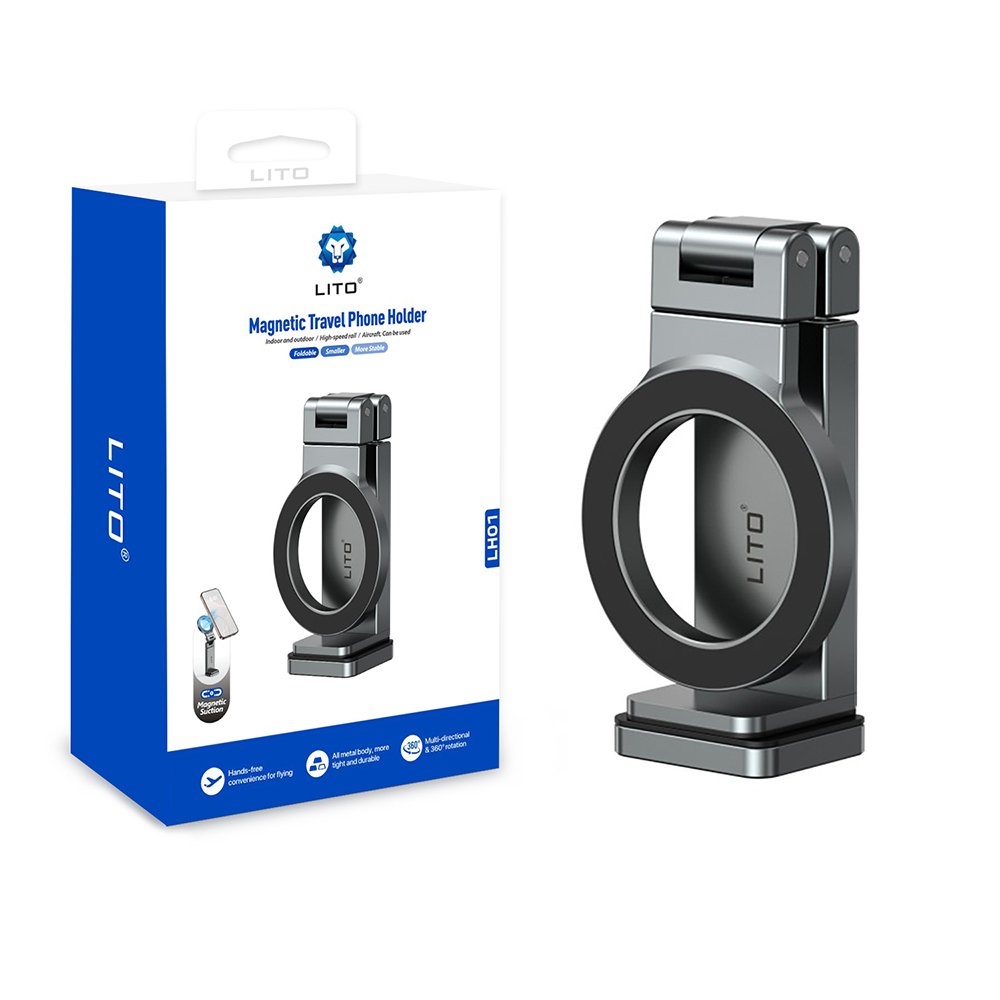 Levně Lito Travel Phone Holder LH01 skládací otočný 360° ovládání jednou rukou šedý
