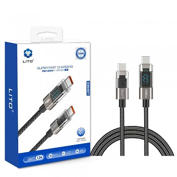 Lito Data Cable LD09CC Type-C na Type-C 100W rychlé nabíjení LED displej 1.2m černá