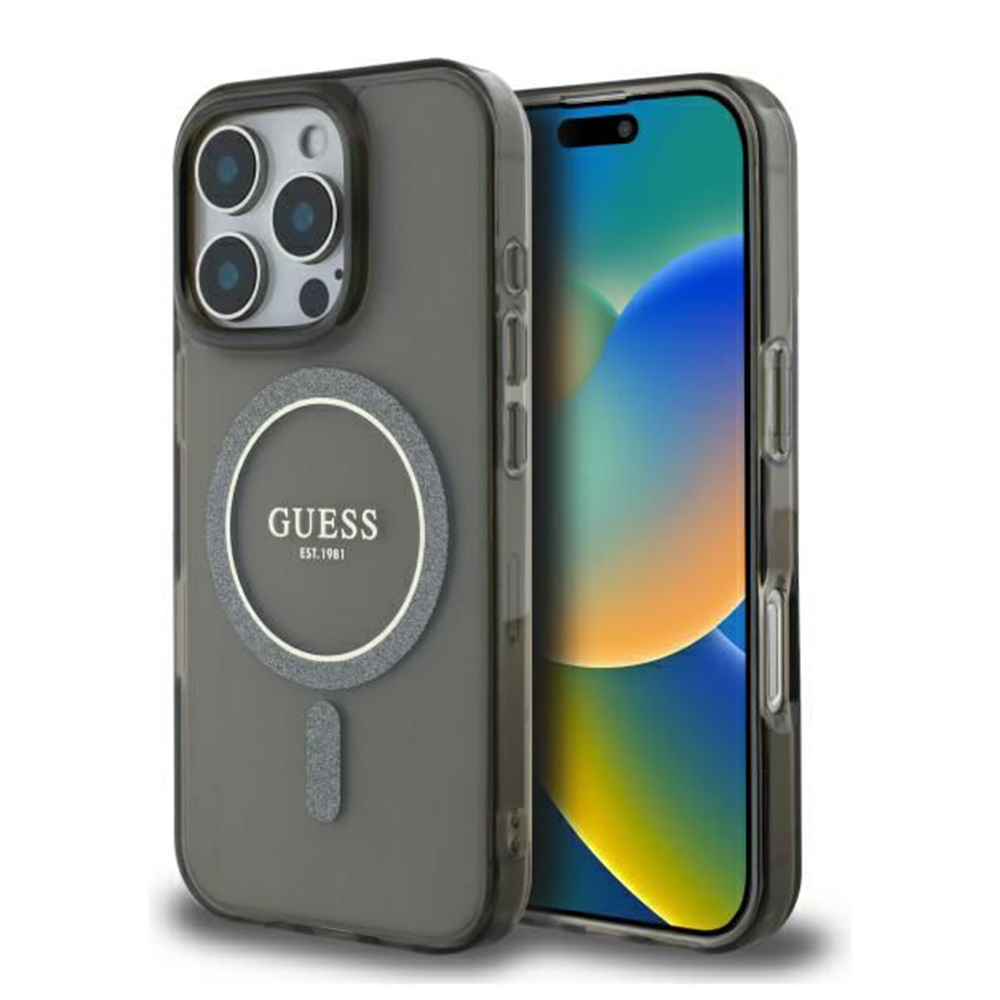 Levně Guess IML Glitter Circle MagSafe GUHMP16LHFGEREK iPhone 16 Pro černá