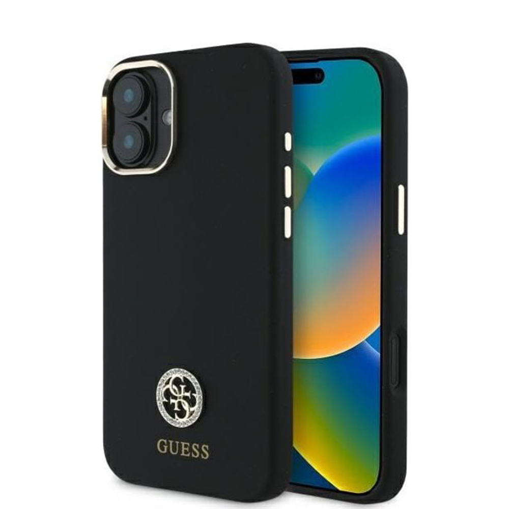 Levně Guess Silicone Logo Strass 4G pouzdro iPhone 16 černé