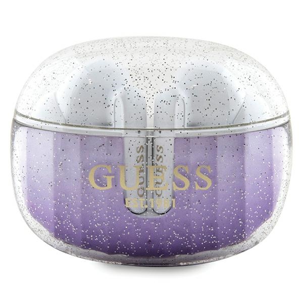 Guess - Bezdrátová sluchátka Glitter Purple Gradient s dokovací stanicí