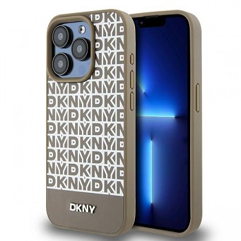 DKNY Leather Printed Pattern Metal Logo MagSafe iPhone 15 Pro hnědá