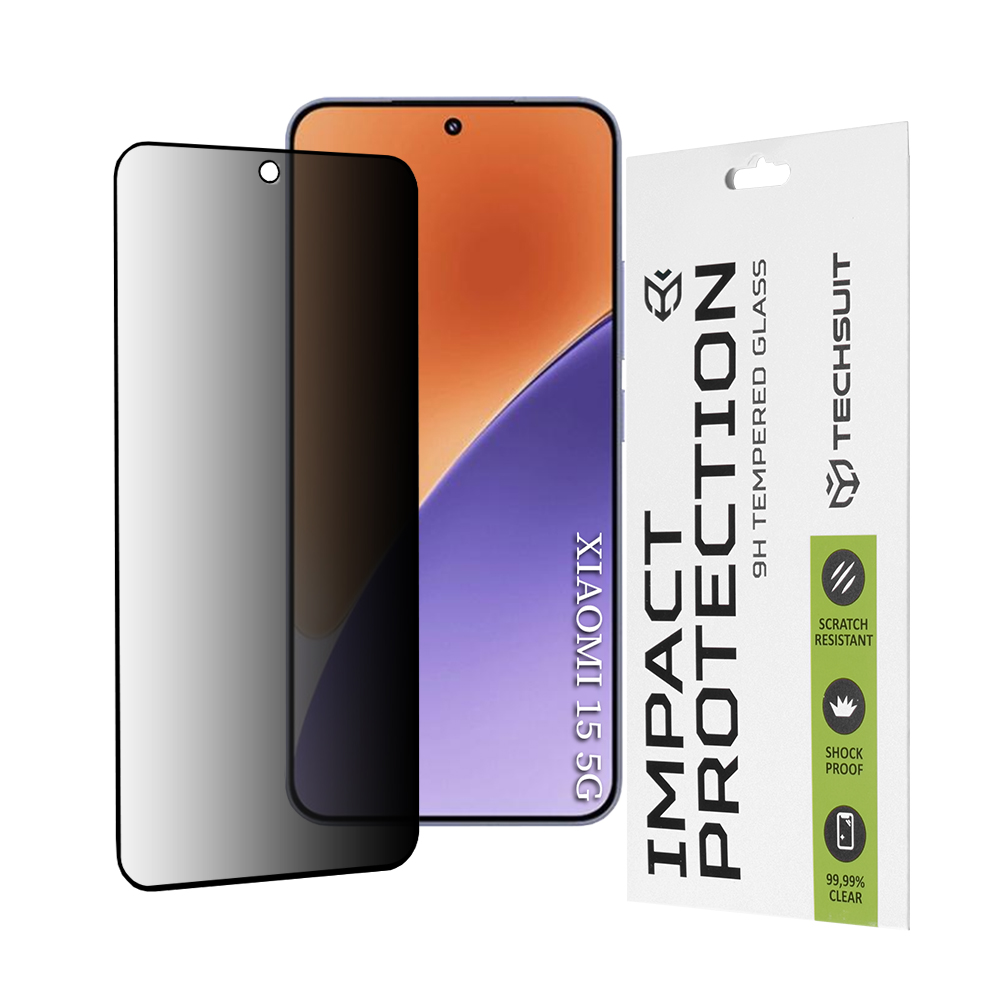 Levně Ochranné sklo Techsuit 111D Privacy Full Glue pro Xiaomi 15 černé