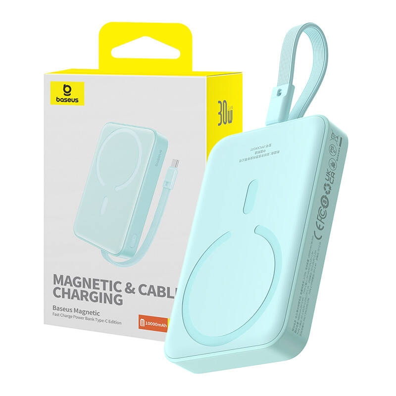 Levně Baseus Power Bank Magnetic Mini 10000mAh modrá 30W MagSafe 2x USB-C Lightning
