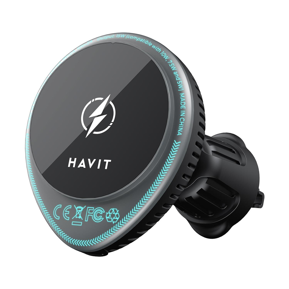 Levně Havit Držák do auta s bezdrátovým nabíjením W3036 s chlazením na ventilaci 15W černý