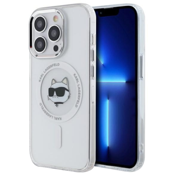 Karl Lagerfeld IML MagSafe iPhone 13 Pro Bílá Metalická Choupette's Head