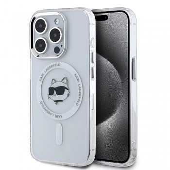 Karl Lagerfeld IML MagSafe iPhone 15 Pro Max Bílá Metalická Choupette Head