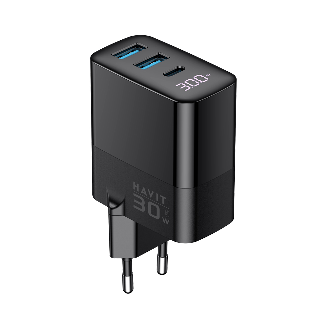 Levně Havit Wall Charger UCLE001 EU 2x USB Type-C 30W GaN Technology černá