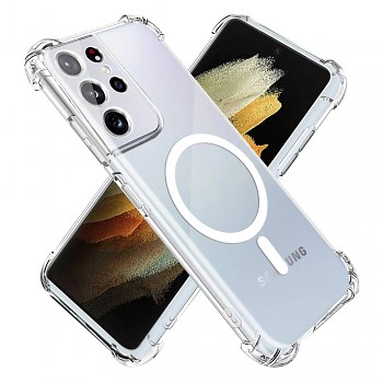 Techsuit Shockproof průhledný silikonový MagSafe pro Samsung Galaxy S21 Ultra 5G průhledný