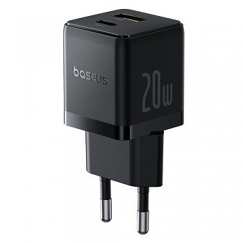 Baseus Wall Charger Palm 2v1 Rychlá Nabíječka USB Type-C 20W 5V/3A Černá