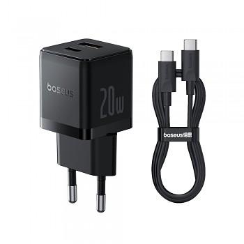 Baseus Wall Charger Palm 2v1 rychlonabíječka USB USB-C 20W 5V/3.0A 1m černá