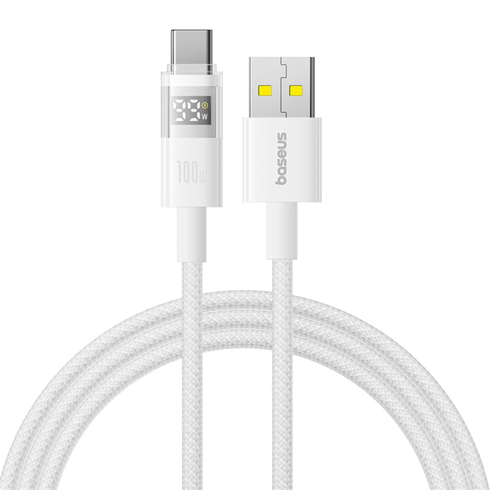 Baseus Data Cable Display 2 Rychlonabíjecí USB na Type-C Digitální Displej 100W 1m Měsíční Bílá