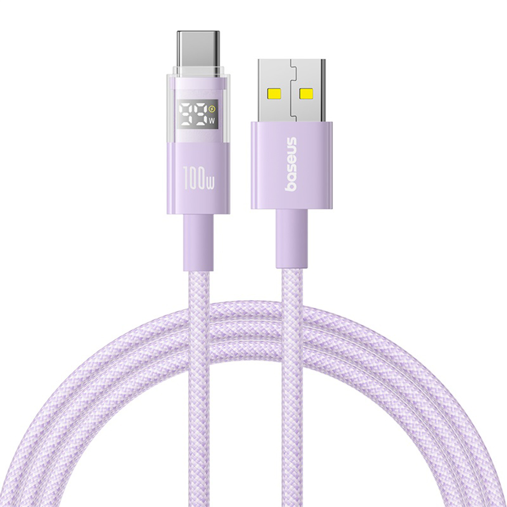 Levně Baseus Data Cable Display 2 Rychlonabíjecí USB na Type-C Digitální displej 100W 1m Fialová mlhovina