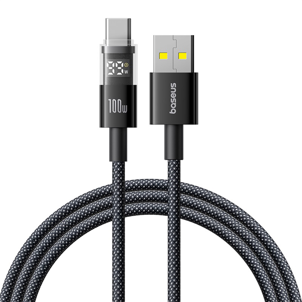 Levně Baseus Data Cable Display 2 Rychlonabíjecí USB na Type-C Digitální Displej 100W 1m Kosmická Černá