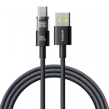 Baseus Data Cable Display 2 Rychlonabíjecí USB na Type-C Digitální Displej 100W 1m Kosmická Černá