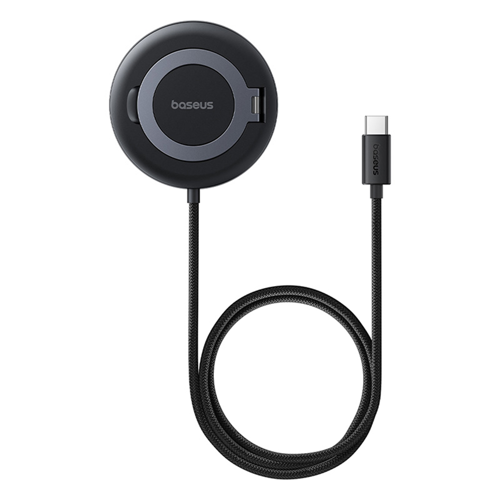 Levně Baseus Magnetic Wireless Charger Simple Mini4 s držákem USB-C Qi2 15W 1m kosmická černá