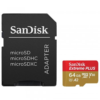 SanDisk paměťová karta Extreme Plus MicroSDXC s adaptérem 64GB červená