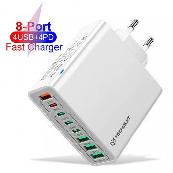 Techsuit Wall Charger CHPD224 4x USB 4x Type-C Rychlé nabíjení 65W Bílá