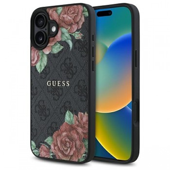 Guess Hardcase 4G Flower Print MagSafe iPhone 16 Černá