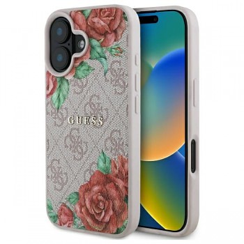 Guess Hardcase 4G Flower Print MagSafe iPhone 16 růžová