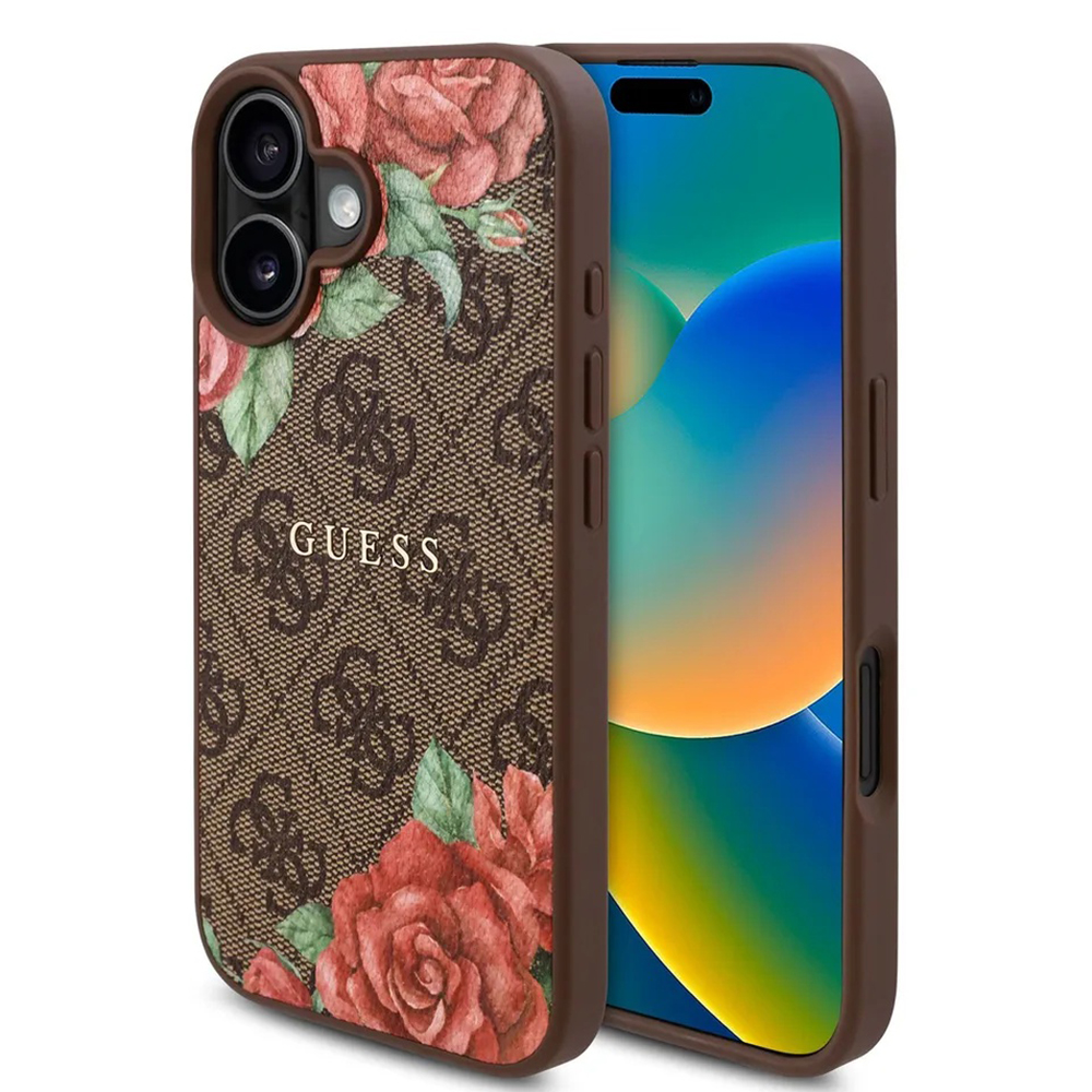 Levně Guess Hardcase 4G Flower Print MagSafe iPhone 16 hnědý