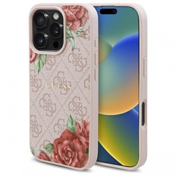 Guess Hardcase 4G Flower Print MagSafe iPhone 16 Pro růžová
