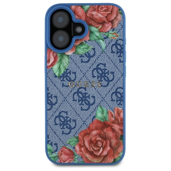Levně Guess Hardcase 4G Flower Print MagSafe iPhone 16 modrá