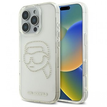 Karl Lagerfeld IML Rhinestones iPhone 16 Pro Max průhledný Karl Head