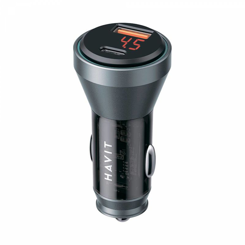 Levně Havit Car Charger CC2017 Type-C USB 45W 3A Viditelný vnitřní design černá modrá