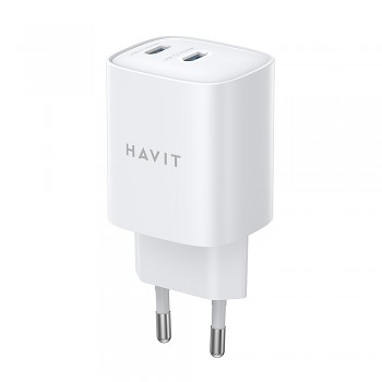 Nabíječka do zdi Havit UC45W EU GaN 2x Type-C PD45W ABS PC bílá