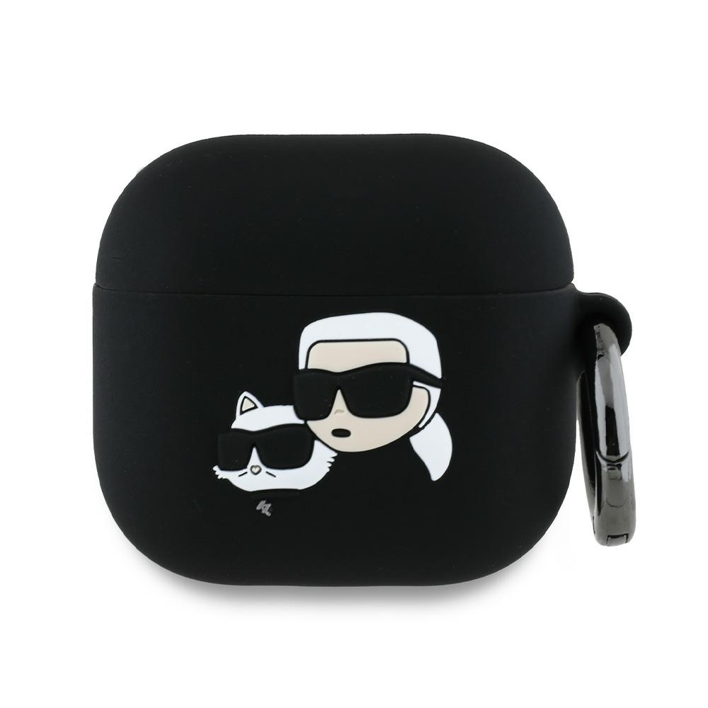 Levně Karl Lagerfeld Silicone Karl&Chaupette Head 3D pouzdro pro Apple AirPods 4 černé