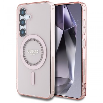 Guess IML Rhinestones MagSafe GUHMS25SPFTDTEP pro Samsung Galaxy S25 růžová