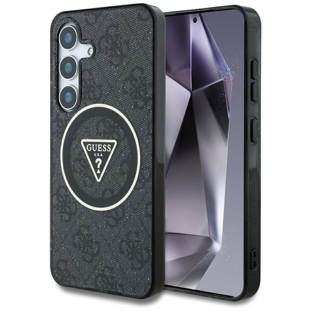 Levně Guess IML Metal Glitter 4G Circle Triangle MagSafe Samsung Galaxy S25 černá