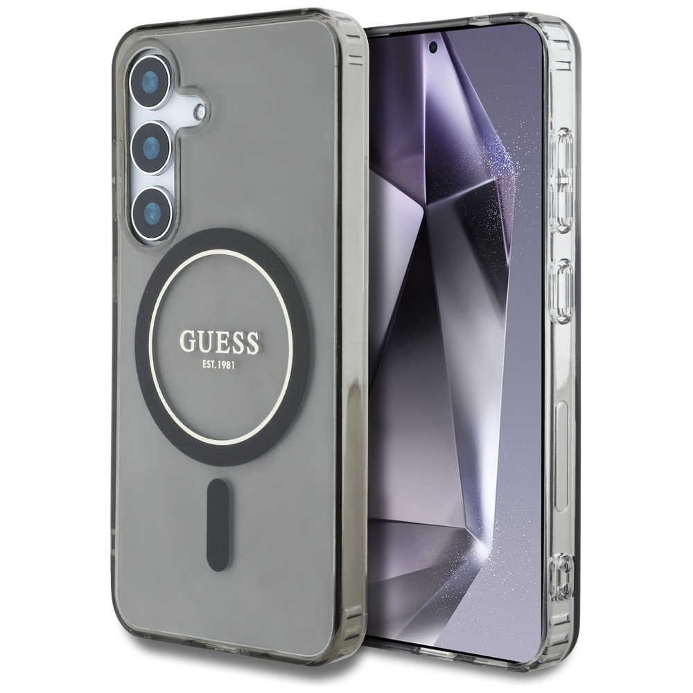 Levně Guess IML Glitter Circle MagSafe GUHMS25SHFGEREK pro Samsung Galaxy S25 černá