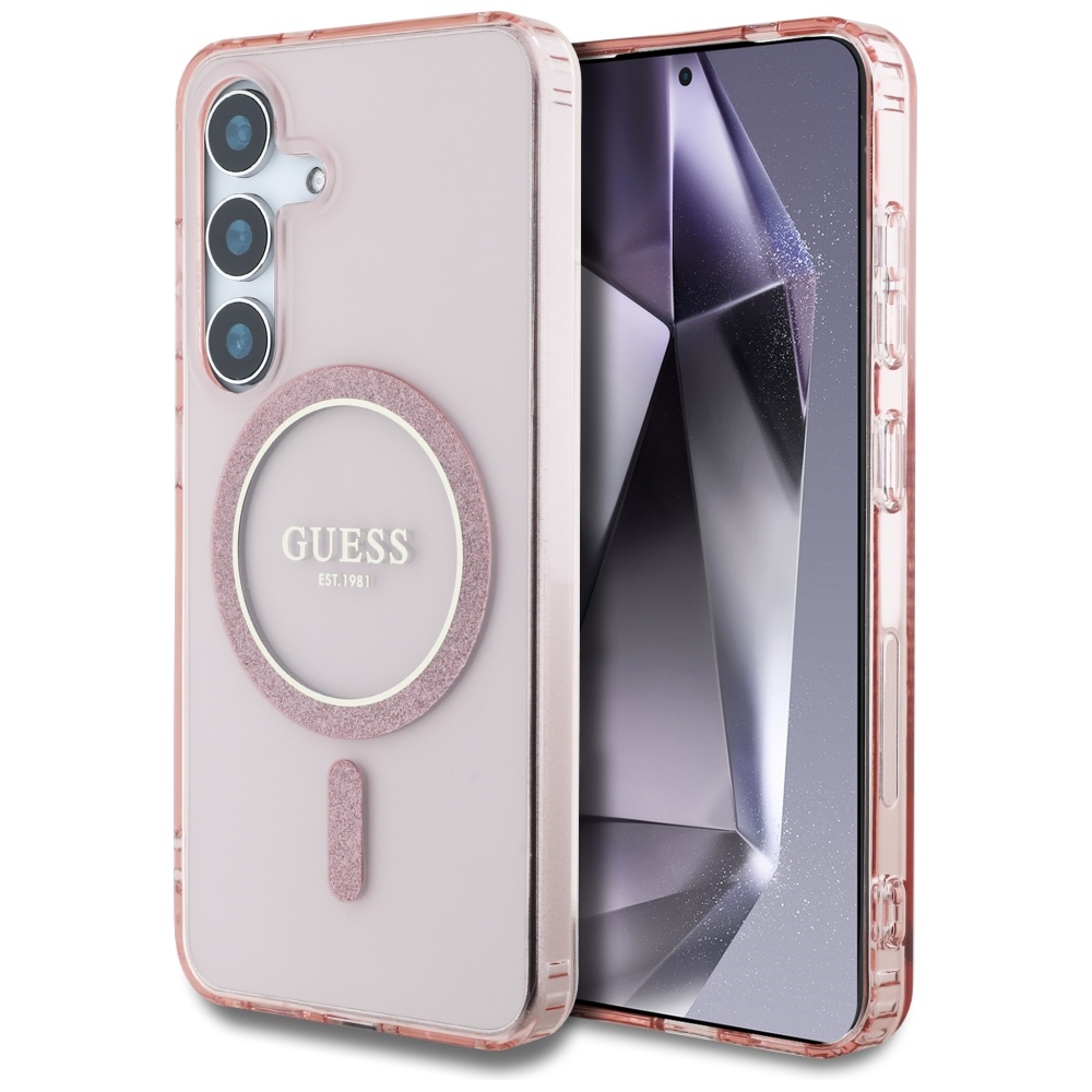 Levně Guess IML Glitter Circle MagSafe pro Samsung Galaxy S25 růžová
