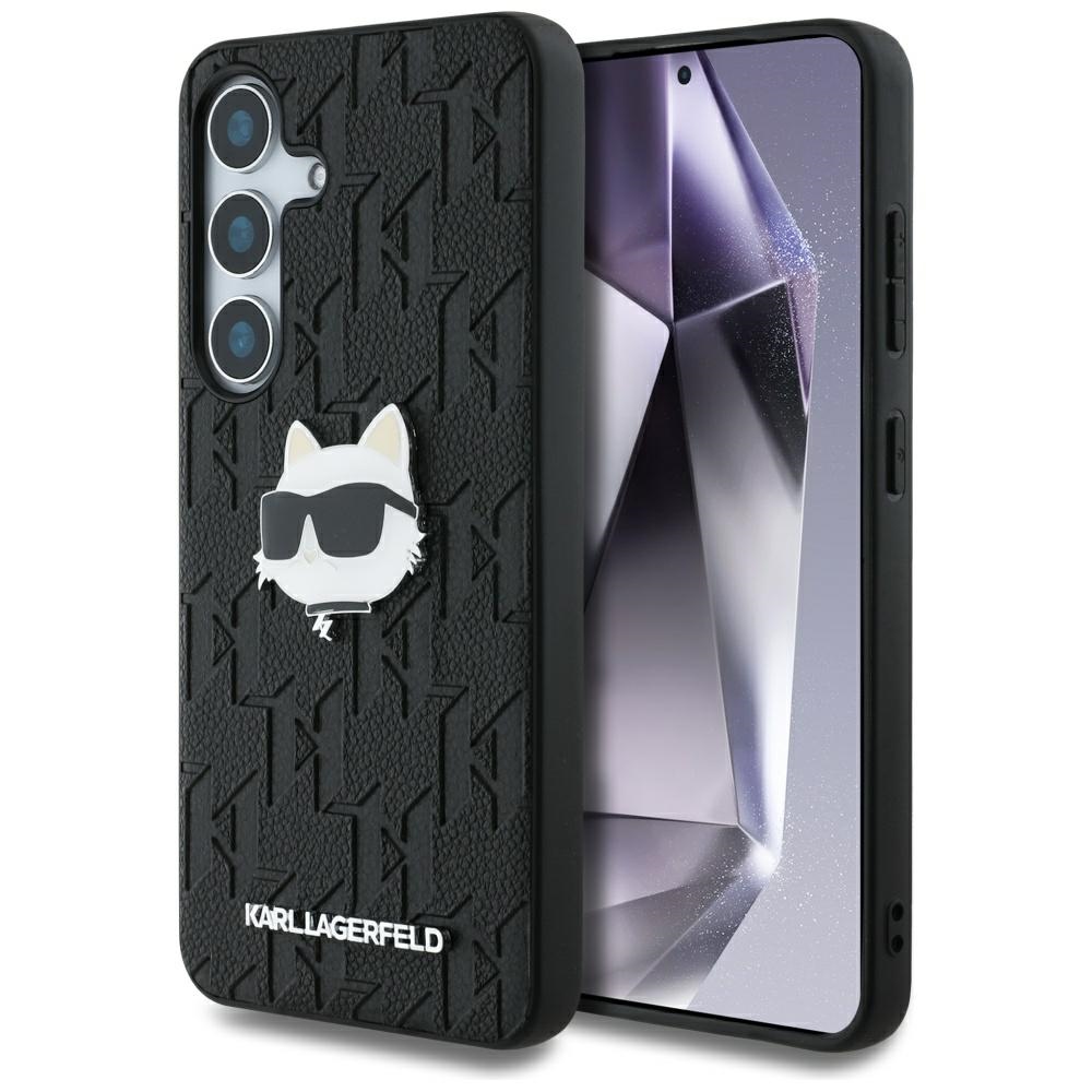 Levně Karl Lagerfeld Hardcase Monogram Leather Samsung Galaxy S25 Choupette Head Pin růžová